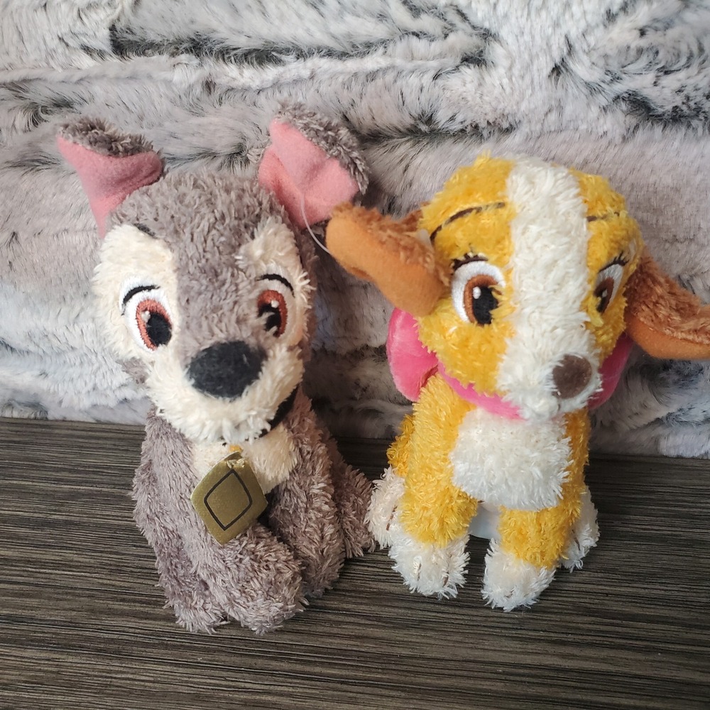 Disney Lady And The Tramp Miniature Plush Stuffed Boy & Girl Dog Pair SILKY SOFT